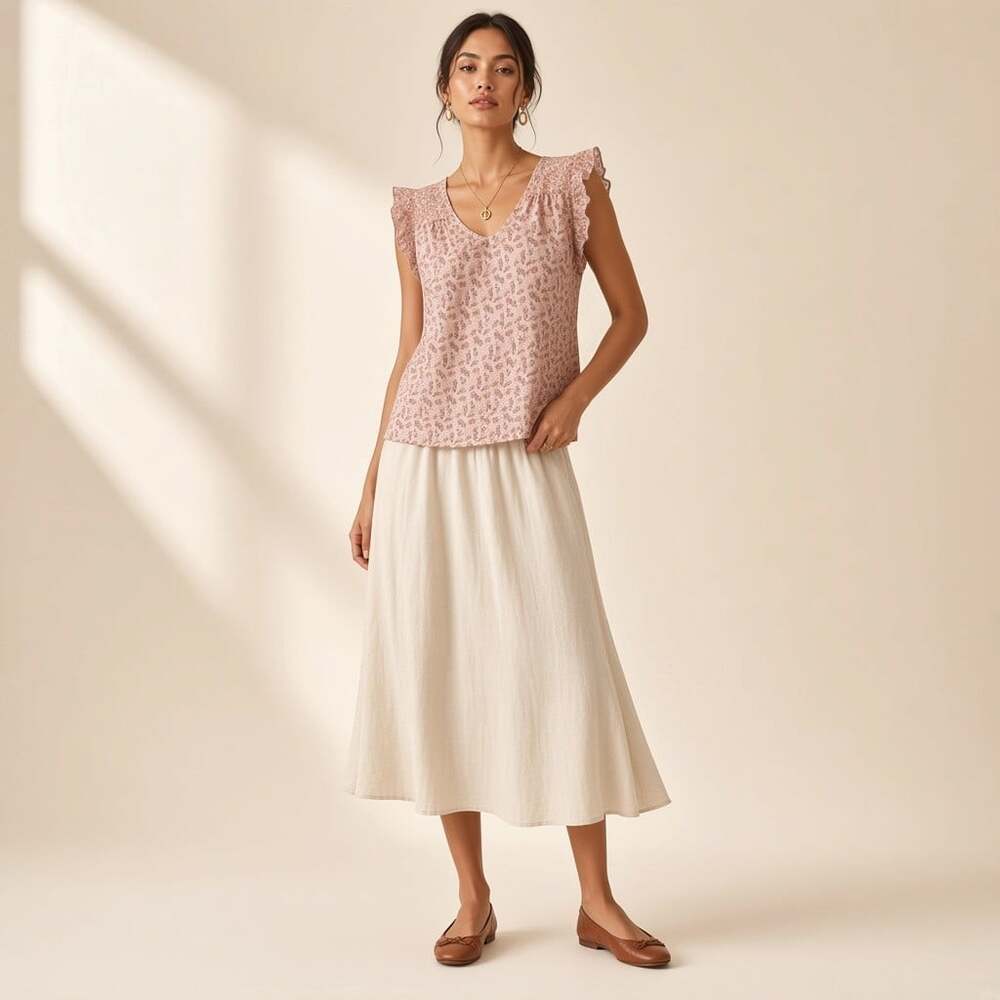 DR2 Daniel Rainn Pink Ditsy Floral Flutter Sleeve Blouse Top Women's Size S